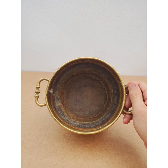 solid brass flowerpot, solid brass flowerpot cache. Vintage brass planter pot - Picture 4 of 10